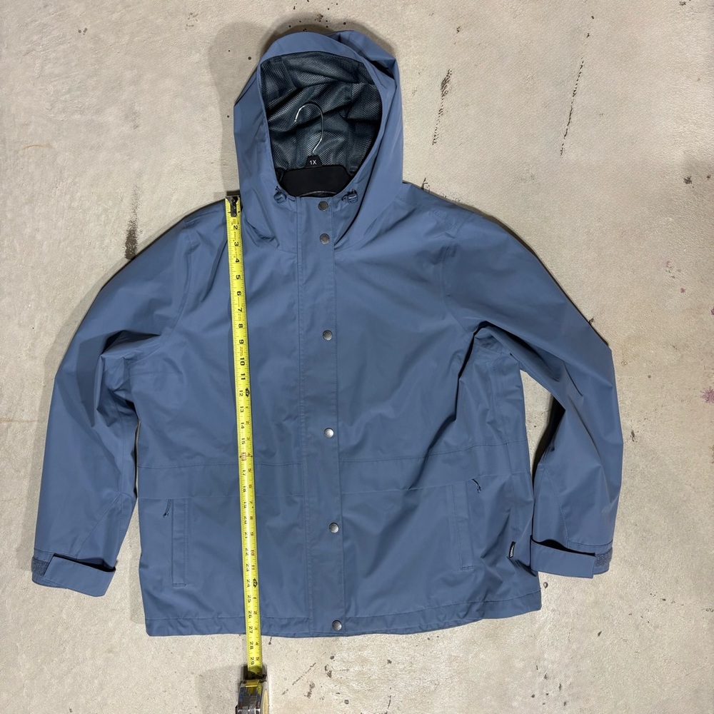 Eddie Bauer Women's XL Blue Rain Jacket With Hood Pockets Snap & Full Zip - Picture 12 of 13